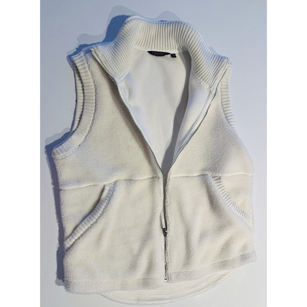 Vineyard Vines White Fleece Quilted Zip Up Sleeveless Vest M Preppy Outdoors